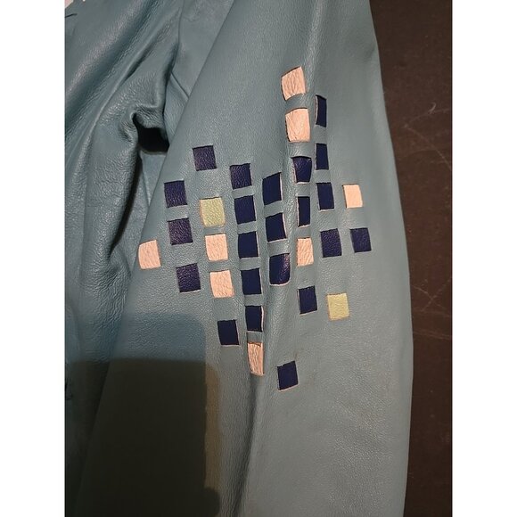 Vintage Terry Lewis Classic Luxuries Light Green Patterned Leather Blazer Jacket - Picture 4 of 6